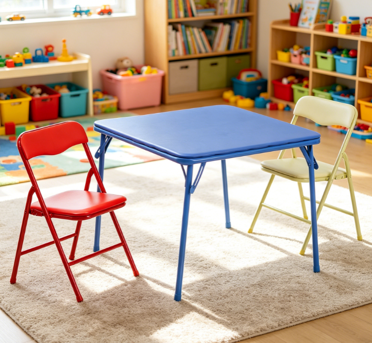 3-Piece Folding Square Table and Chairs Set, Multicolour, for Classrooms and Daycare